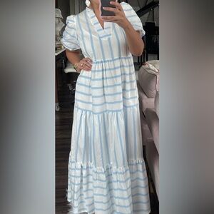 Crown & Ivy Blue & White Stripe Tiered Maxi Dress, Sz S